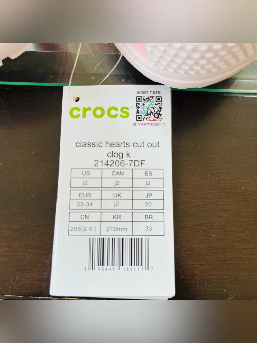 Crocs Classic Hearts Cut Out Clog Kids Bubble Ice Pink Slip On J2 EU 33-34